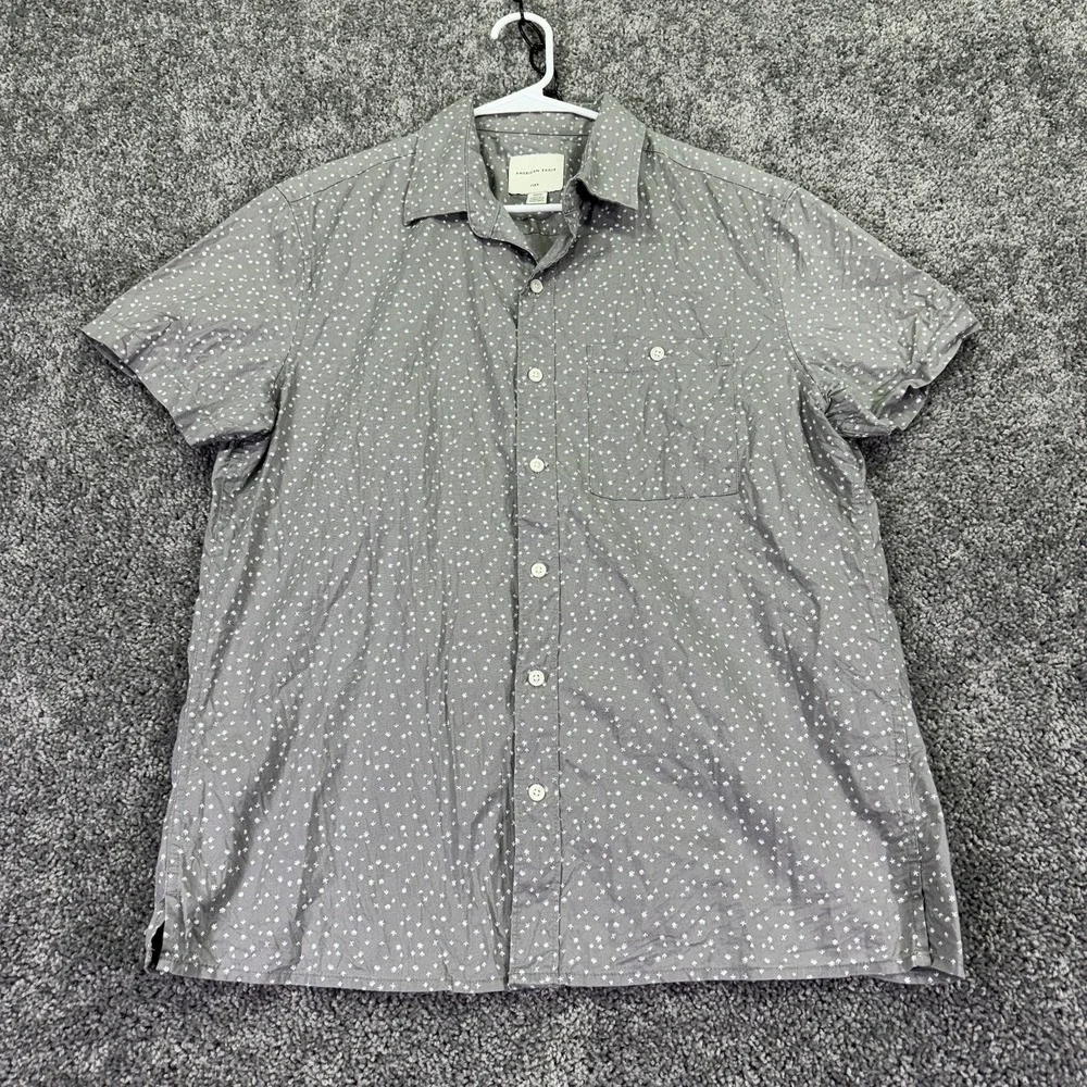 American Eagle Outfitters Shirt Mens Medium Gray Short Sleeve Button Up Flex